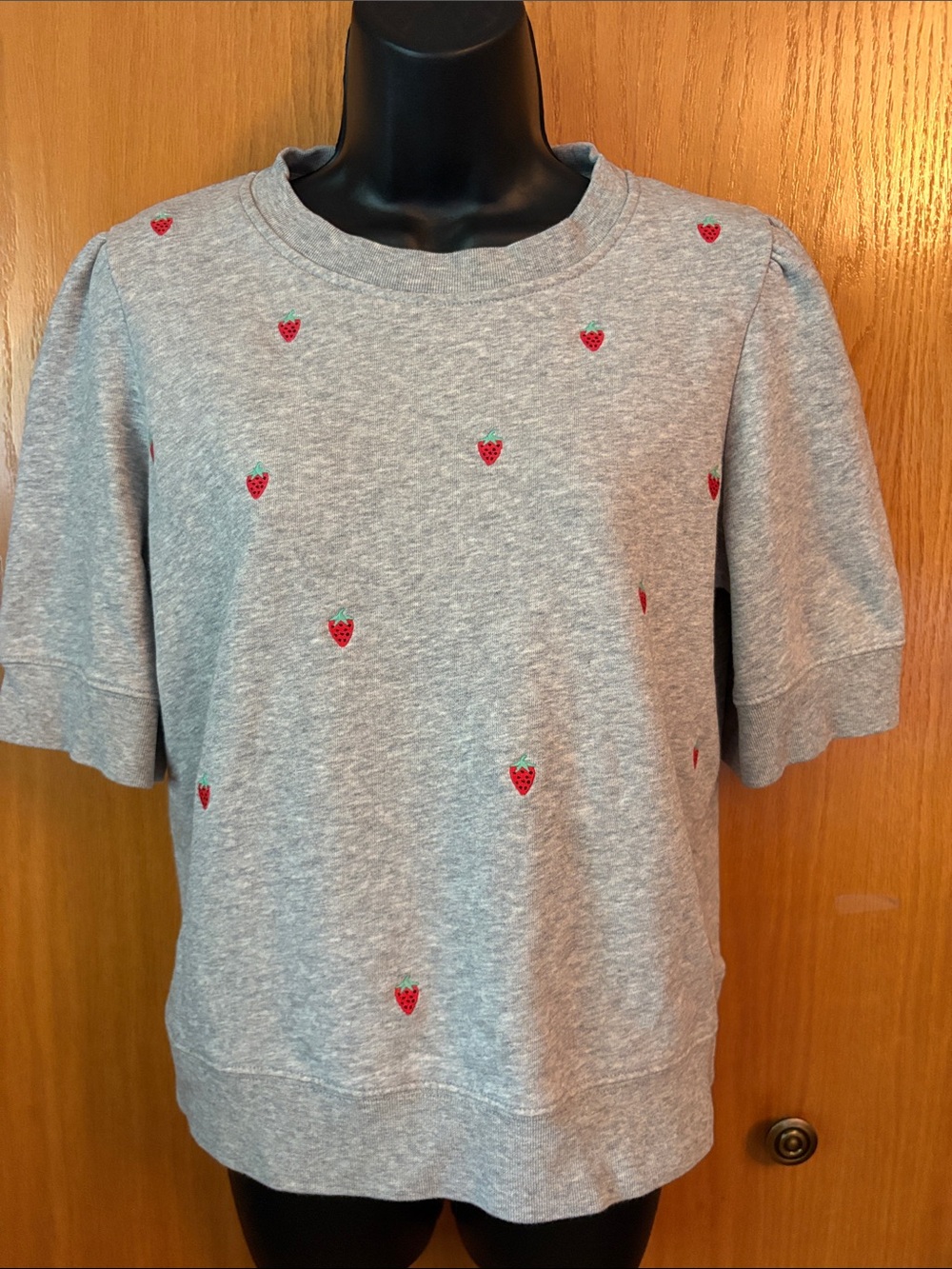 Gray kate spade Strawberry Embroidered Short Sleeve Top